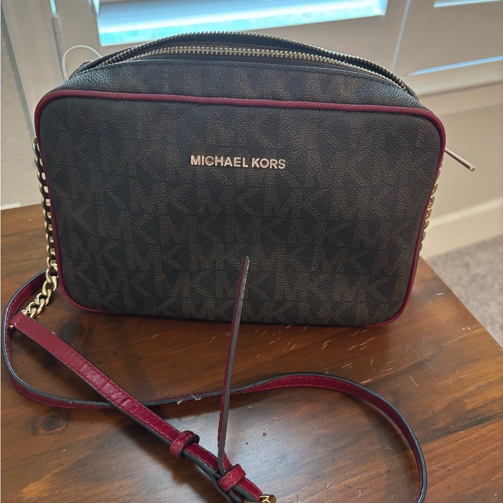 Michael Kors Brown and Red Crossbody Bag
